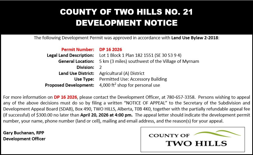 Development Permit 16 2026 — SE-30-53-9-W4; 4000sqft shop for personal use