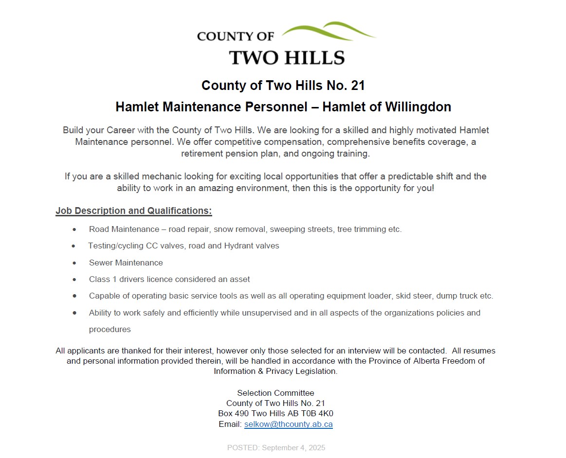 2025 PW Posting Willingdon Maintenance Personnel September 