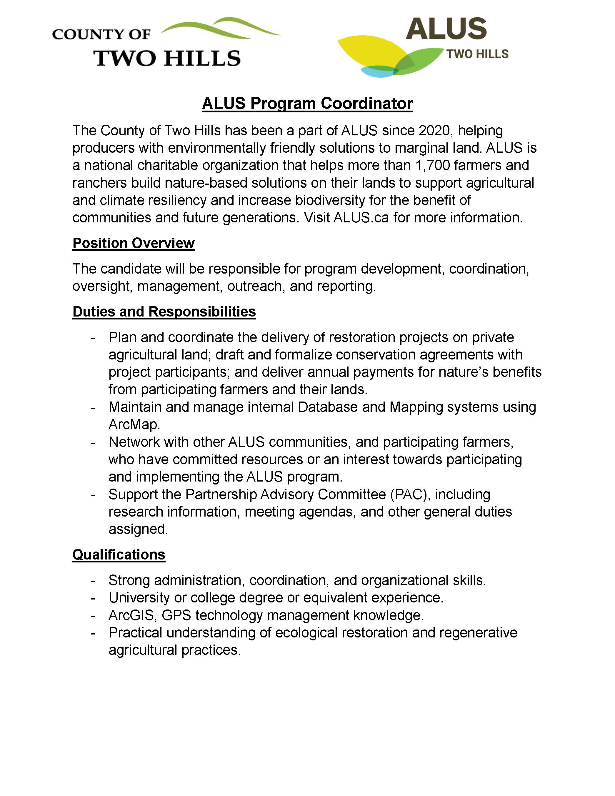 ALUS Program Coordinator Position Page 1