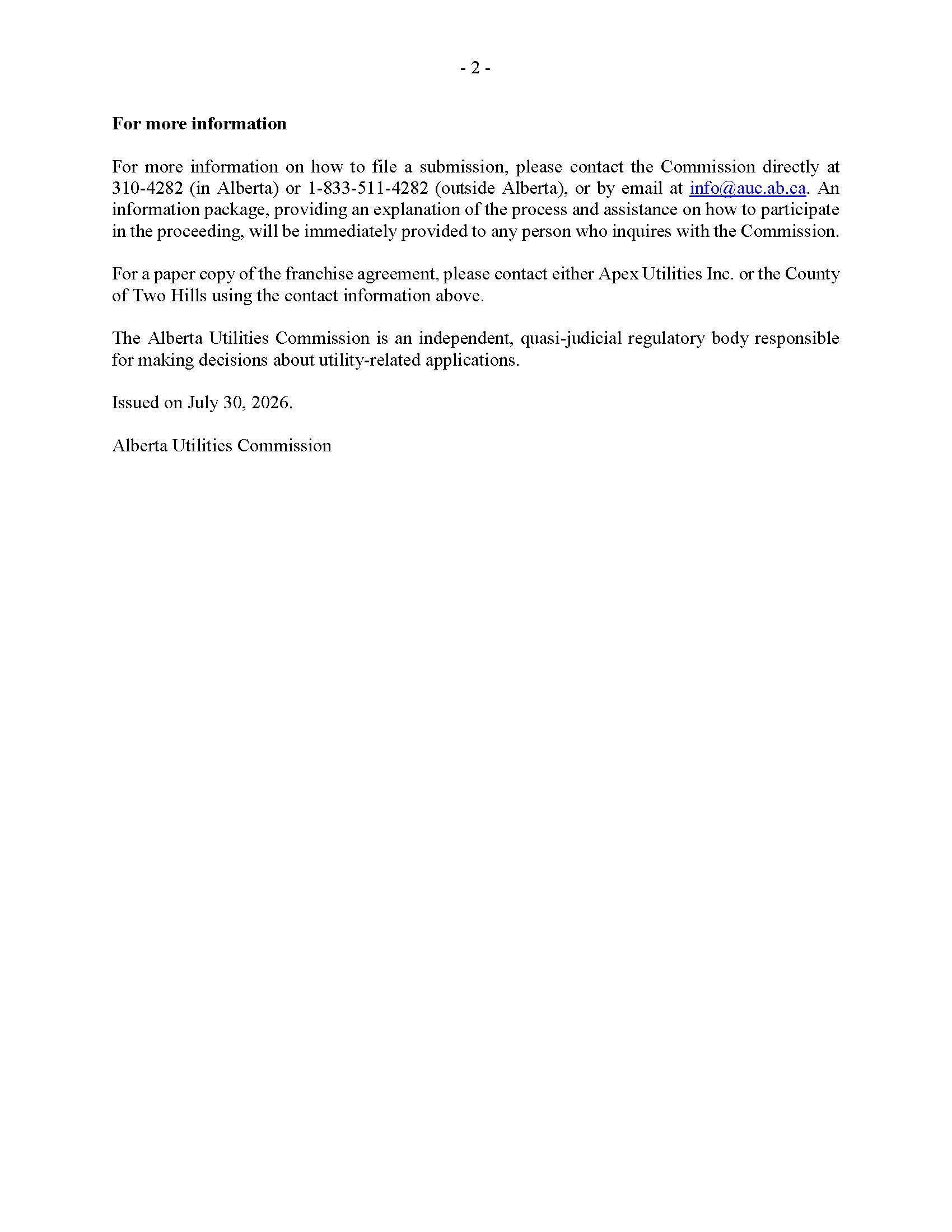 Notice of Application Franchise Agreement Hamlet of Hairy Hill 2026 Page 2